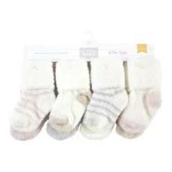 Baby Vision Baby Gloves & Socks*- Chenille Socks 8Pk, Pink Neutral Stripe - Small