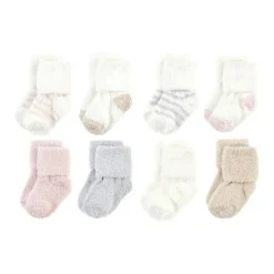 Baby Vision Baby Gloves & Socks*- Chenille Socks 8Pk, Pink Neutral Stripe - Large