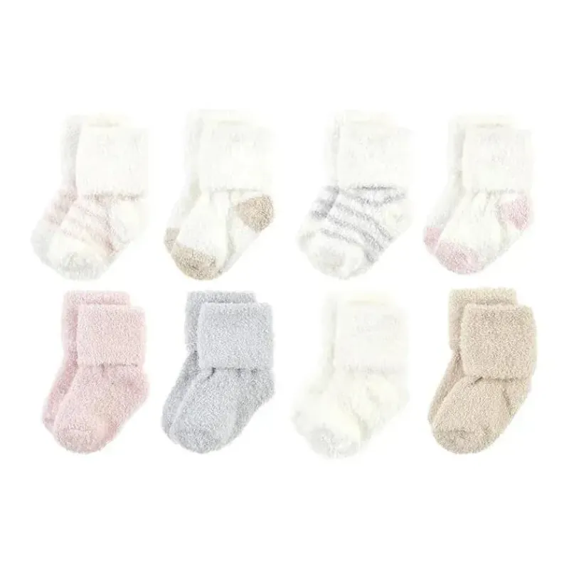 Baby Vision Baby Gloves & Socks*- Chenille Socks 8Pk, Pink Neutral Stripe - Large