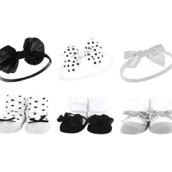Baby Vision Baby Hair Accessories|Clothing Gift Set*- Hudson Baby Girl's Headband and Socks Giftset, Black/Silver
