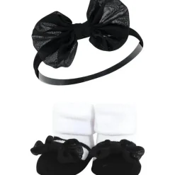 Baby Vision Baby Hair Accessories|Clothing Gift Set*- Hudson Baby Girl's Headband and Socks Giftset, Black/Silver
