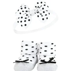 Baby Vision Baby Hair Accessories|Clothing Gift Set*- Hudson Baby Girl's Headband and Socks Giftset, Black/Silver