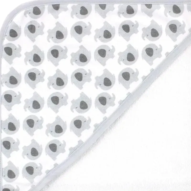 Baby Vision Baby Bath Towels*- Hudson Baby Unisex Baby Cotton Rich Hooded Towels, White Dots Gray Elephant
