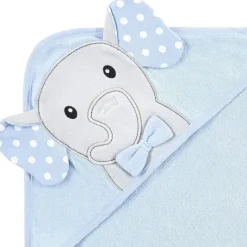 Baby Vision Baby Bath Towels*- Hudson Baby Unisex Baby Cotton Rich Hooded Towels, White Dots Gray Elephant