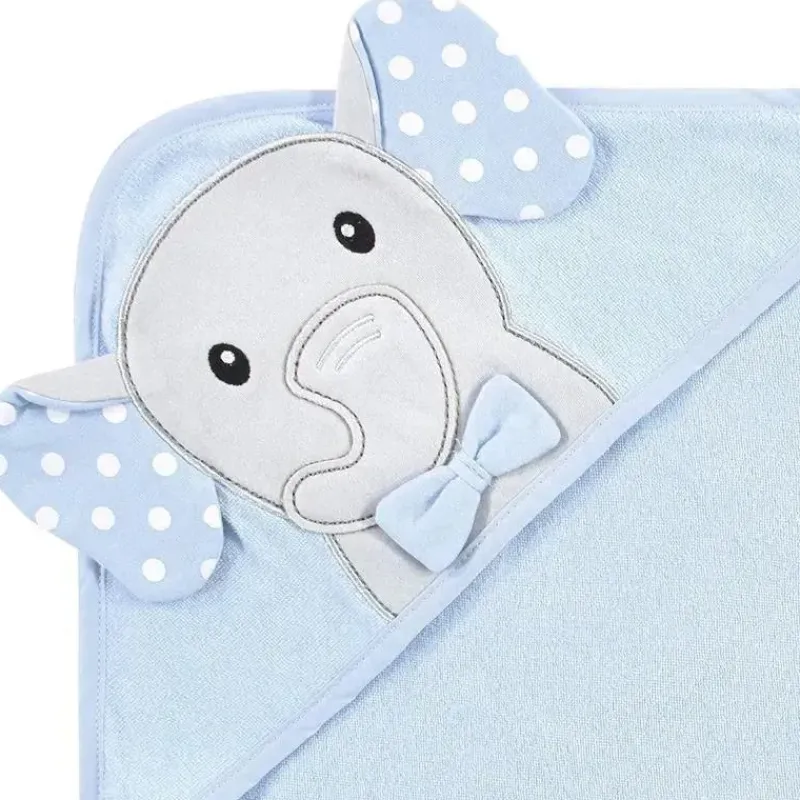 Baby Vision Baby Bath Towels*- Hudson Baby Unisex Baby Cotton Rich Hooded Towels, White Dots Gray Elephant