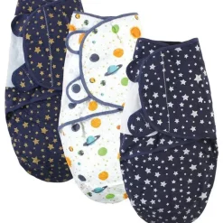 Baby Vision Swaddles & Wearable Blankets*- Hudson Baby Unisex Baby Quilted Cotton Swaddle Wrap 3pk, Metallic Stars, 0-3 Months