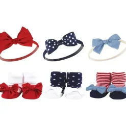 Baby Vision Baby Hair Accessories|Clothing Gift Set*- Hudson Baby Girl's Headband and Socks Giftset, Red Chambray