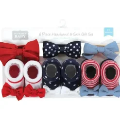 Baby Vision Baby Hair Accessories|Clothing Gift Set*- Hudson Baby Girl's Headband and Socks Giftset, Red Chambray