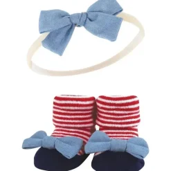 Baby Vision Baby Hair Accessories|Clothing Gift Set*- Hudson Baby Girl's Headband and Socks Giftset, Red Chambray