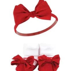 Baby Vision Baby Hair Accessories|Clothing Gift Set*- Hudson Baby Girl's Headband and Socks Giftset, Red Chambray