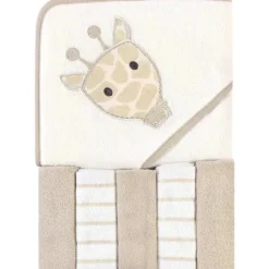 Baby Vision Baby Bath Towels*- Hudson Baby Unisex Baby Hooded Towel and Five Washcloths, Modern Giraffe