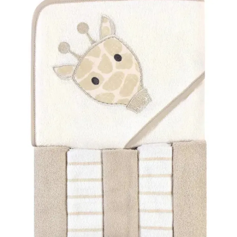 Baby Vision Baby Bath Towels*- Hudson Baby Unisex Baby Hooded Towel and Five Washcloths, Modern Giraffe