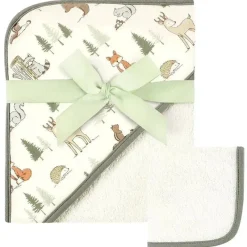 Baby Vision Baby Bath Towels*- Hudson Baby Cotton Hooded Towel and Washcloth, Forest Animals