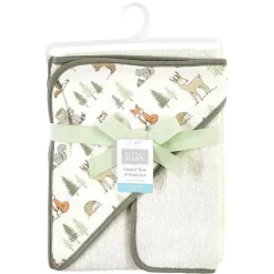 Baby Vision Baby Bath Towels*- Hudson Baby Cotton Hooded Towel and Washcloth, Forest Animals