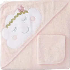 Baby Vision Baby Bath Towels*- Hudson Baby Cotton Hooded Towel and Washcloth, Boho Cloud