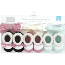 Baby Vision Baby Hair Accessories|Clothing Gift Set*- Hudson Baby Girl's Headband and Socks Giftset, Blush Mint