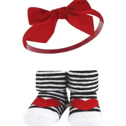 Baby Vision Baby Hair Accessories|Clothing Gift Set*- Hudson Baby Girl's Headband and Socks Giftset, Red Pink