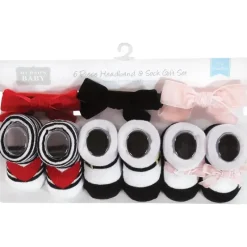 Baby Vision Baby Hair Accessories|Clothing Gift Set*- Hudson Baby Girl's Headband and Socks Giftset, Red Pink