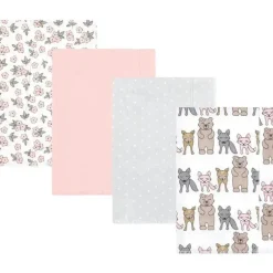 Baby Vision Baby Hair Accessories*- Hudson Baby Unisex Baby Cotton Flannel Burp Cloths 4-Pack, Wild Forest Pink, One Size