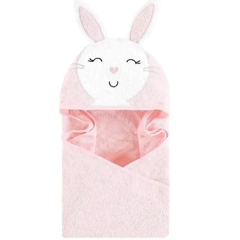 Baby Vision Baby Bath Towels*- Hudson Baby Cotton Animal Face Hooded Towel, Pink Bunny