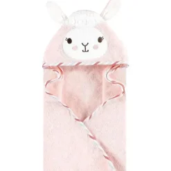 Baby Vision Baby Bath Towels*- Hudson Baby Unisex Baby Cotton Animal Face Hooded Towel, Pink Llama