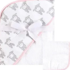 Baby Vision Baby Bath Towels*- Hudson Baby Unisex Baby Cotton Hooded Towel and Washcloth, Little Lamb