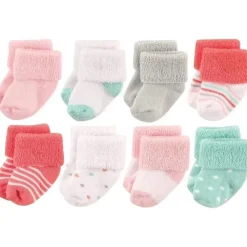 Baby Vision Baby Gloves & Socks*- Luvable Friends Unisex Baby Newborn and Baby Socks Set, Coral Dot, 6-12M, 8Pk