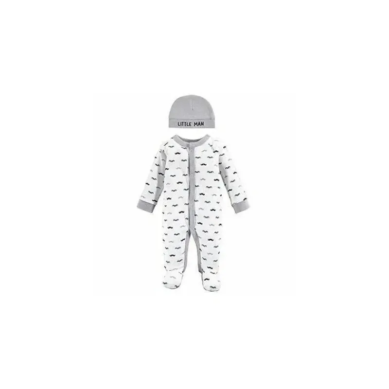 Baby Vision Preemie Clothing*- 2Pc Baby Boy Sleep N Play and Cap Set, Preemie, Mustache