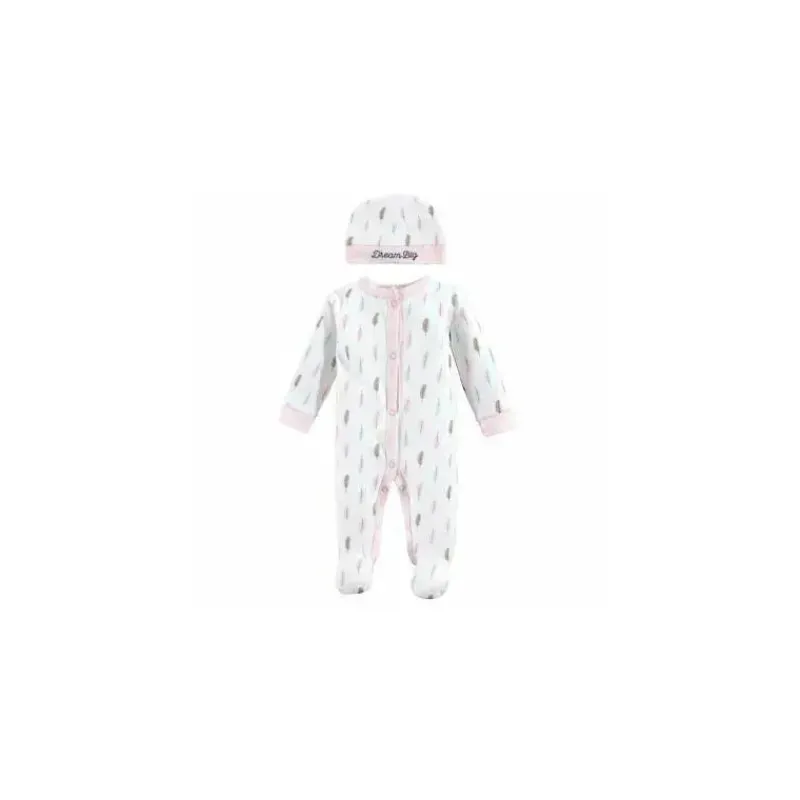 Baby Vision Preemie Clothing*- 2Pc Baby Girl Sleep N Play and Cap Set, Preemie, Feathers