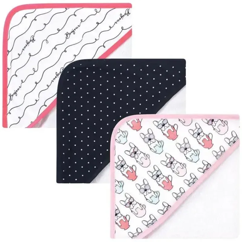 Baby Vision Baby Bath Towels*- 3Pk Baby Cotton Rich Hooded Towels, Bonjour