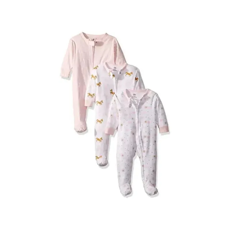 Baby Vision Baby Sleepwear*- 3Pk Baby Girl Cotton Zipper Sleep and Play, Unicorn