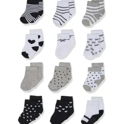 Baby Vision Baby Gloves & Socks*- 12Pk Baby Girl Gray & Black Cotton Socks