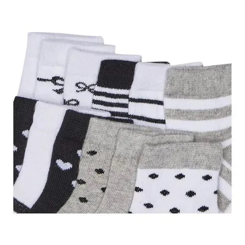 Baby Vision Baby Gloves & Socks*- 12Pk Baby Girl Gray & Black Cotton Socks