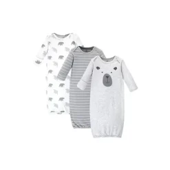 Baby Vision Organic|Swaddles & Wearable Blankets*- 3Pk Baby Organic Interlock Gowns, Preemie, Bear