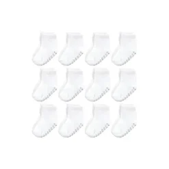 Baby Vision Organic*- 12Pk Baby Unisex Organic Non Skid Socks, White, 6/12M