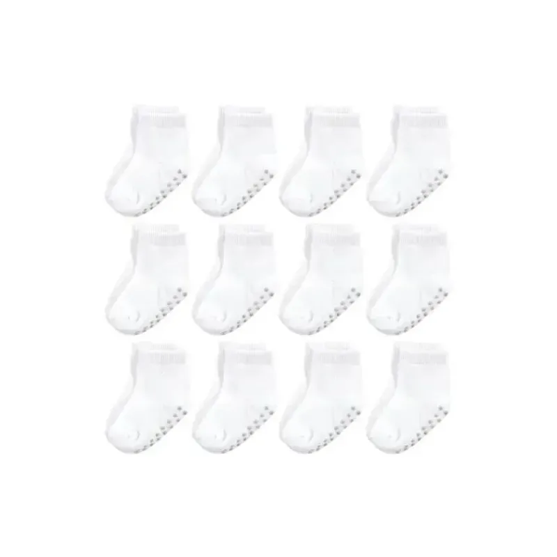 Baby Vision Organic*- 12Pk Baby Unisex Organic Non Skid Socks, White, 6/12M