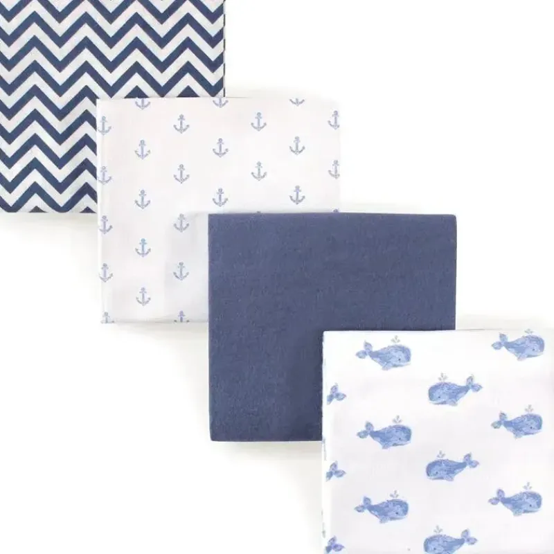 Baby Vision Swaddles & Wearable Blankets*- 4Pk Flannel Receiving Blankets Blue Whale