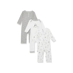 Baby Vision Baby Sets*- 3Pk Gray Penguin Layette Coveralls