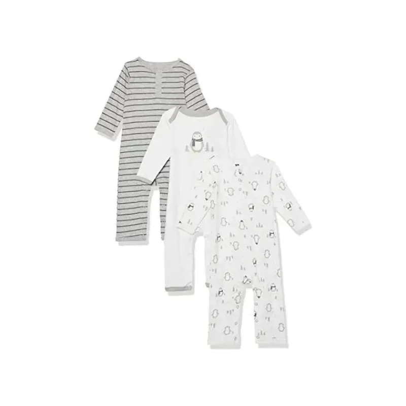 Baby Vision Baby Sets*- 3Pk Gray Penguin Layette Coveralls