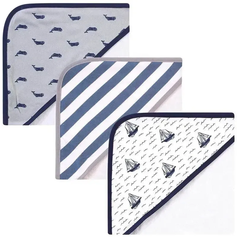 Baby Vision Baby Bath Towels*- 3Pk Hudson Baby Cotton Rich Hooded Towels, Sailboat