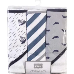 Baby Vision Baby Bath Towels*- 3Pk Hudson Baby Cotton Rich Hooded Towels, Sailboat
