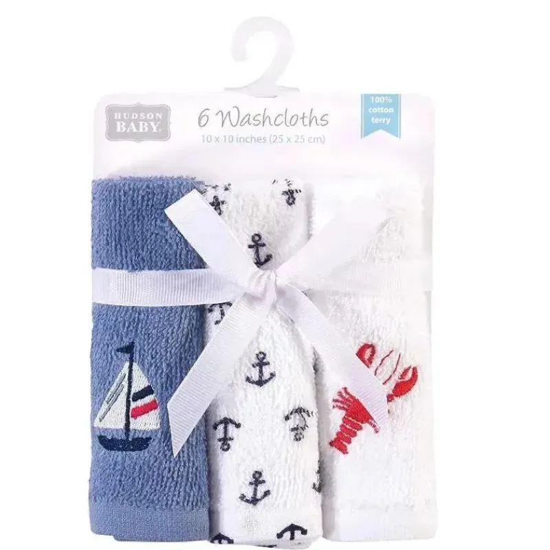 Baby Vision Baby Washcloths*- 6Pk Hudson Baby Unisex Baby Super Soft Cotton Washcloths, Lobster