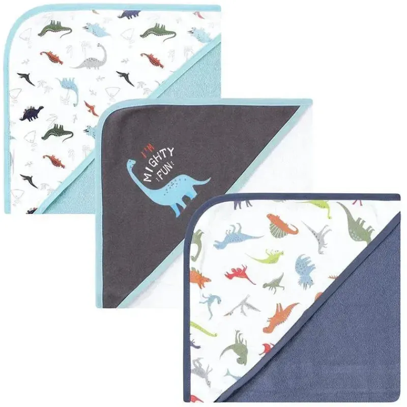 Baby Vision Baby Bath Towels*- 3Pk Hudson Baby Cotton Rich Hooded Towels, Dinosaurs