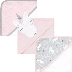 Baby Vision Baby Bath Towels*- 3Pk Hudson Baby Cotton Rich Hooded Towels, Pink Unicorn