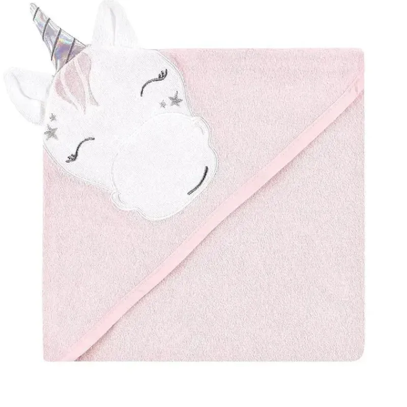 Baby Vision Baby Bath Towels*- 3Pk Hudson Baby Cotton Rich Hooded Towels, Pink Unicorn