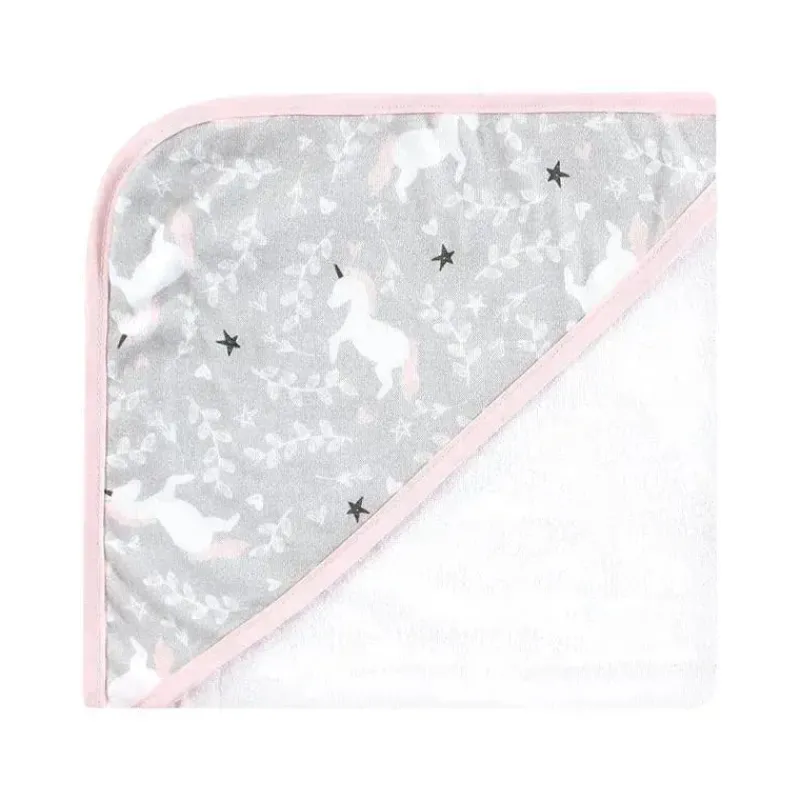 Baby Vision Baby Bath Towels*- 3Pk Hudson Baby Cotton Rich Hooded Towels, Pink Unicorn