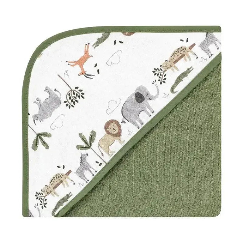 Baby Vision Baby Bath Towels*- 3Pk Hudson Baby Cotton Rich Hooded Towels, Safari Life