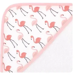 Baby Vision Baby Bath Towels*- 3Pk Hudson Baby Cotton Rich Hooded Towels, Coral Flamingo