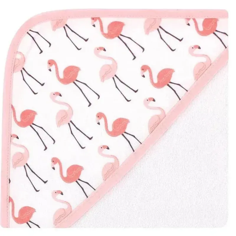 Baby Vision Baby Bath Towels*- 3Pk Hudson Baby Cotton Rich Hooded Towels, Coral Flamingo
