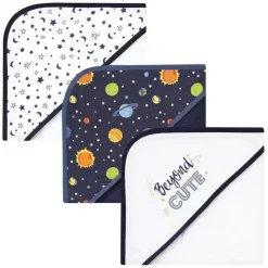 Baby Vision Baby Bath Towels*- 3Pk Hudson Baby Cotton Rich Hooded Towels, Solar System